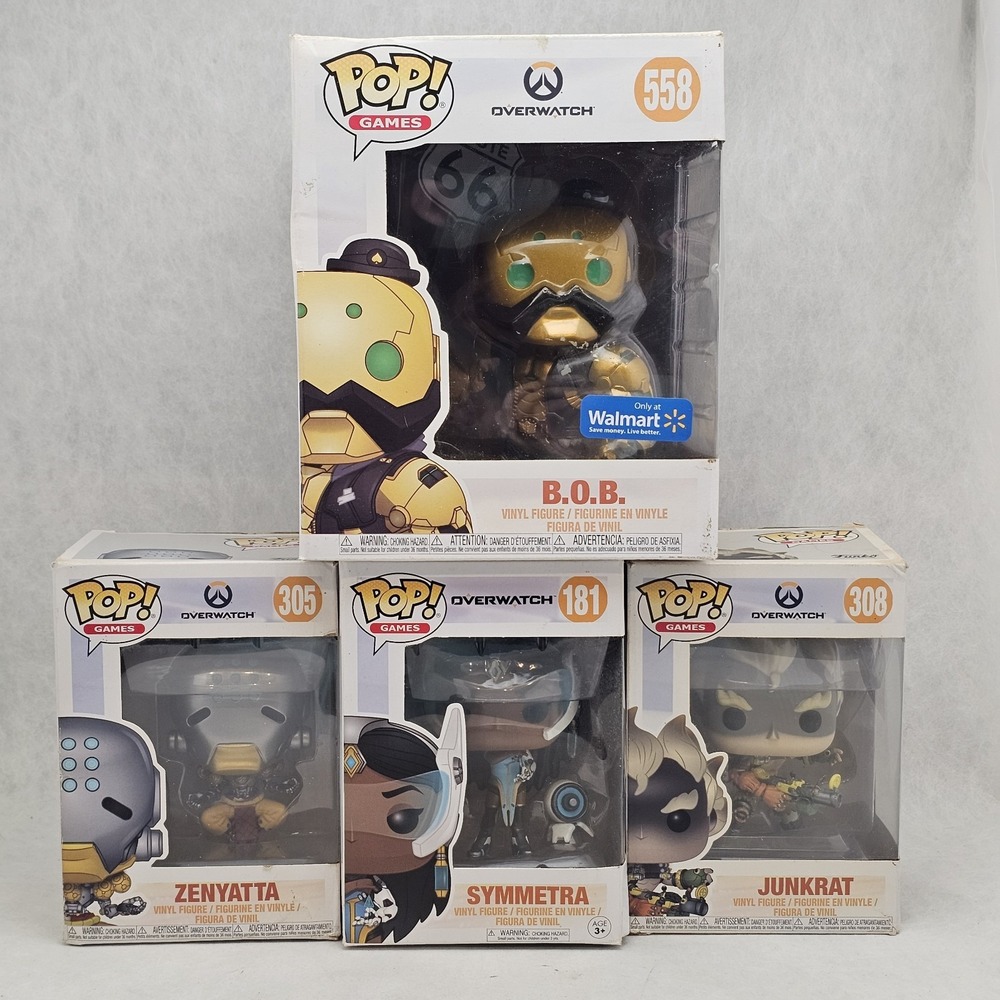 Overwatch Funko Pop Lot 4 BOB Exclusive Junkrat Zenyatta Symmetra - Flawed Boxes